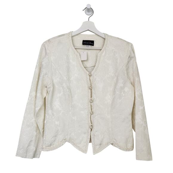 Vintage David Rose Regencycore White Brocade Button Down Blouse L - Picture 1 of 12